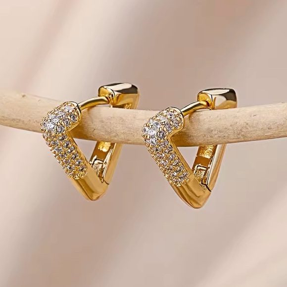 Zircon Triangle Huggie Earrings in Gold - Picture 1 of 4